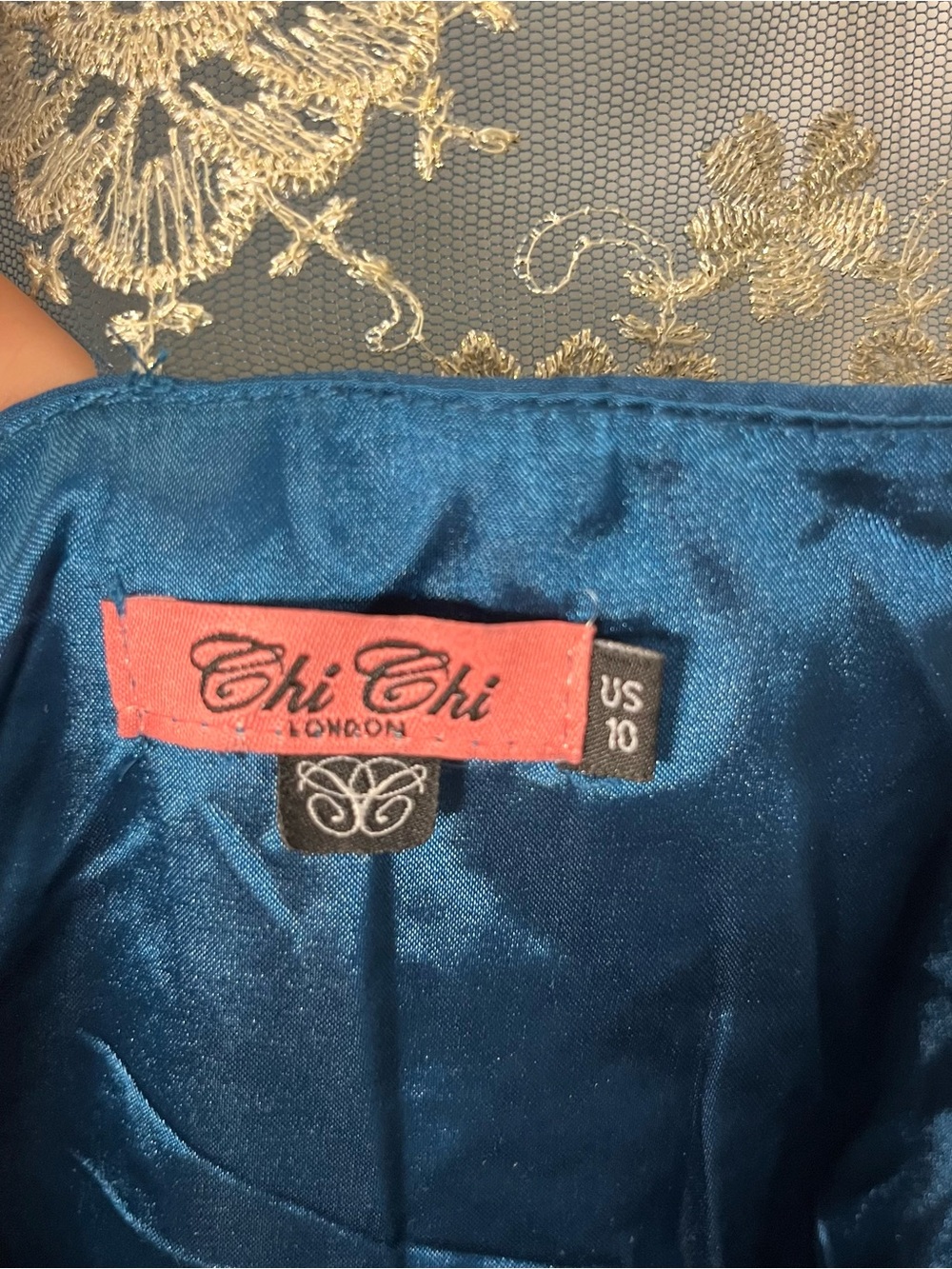 Chi Chi London Sleeveless Reign or Shine Teal Metallic Lace Dress Size 10 Lined - Picture 9 of 14